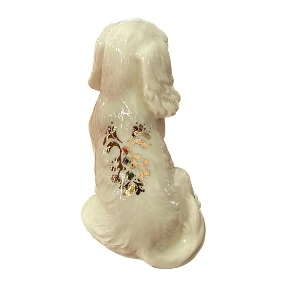 Vtg Cocker Spaniel Porcelain Dog Beige Gold Jeweled Collar Back Accents 4.5